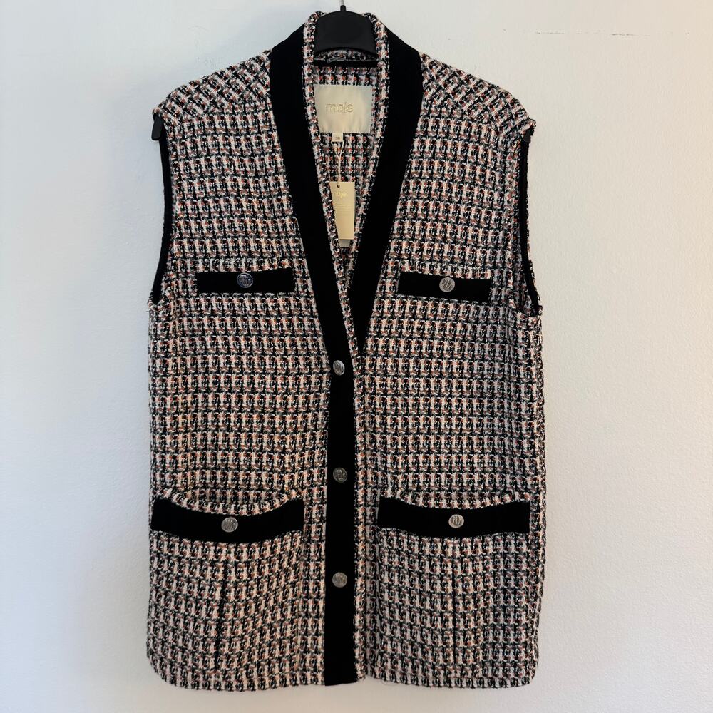 NWT Maje Multicolor Tweed Sleeveless Long Vest Size 36 (US S) Academia Preppy